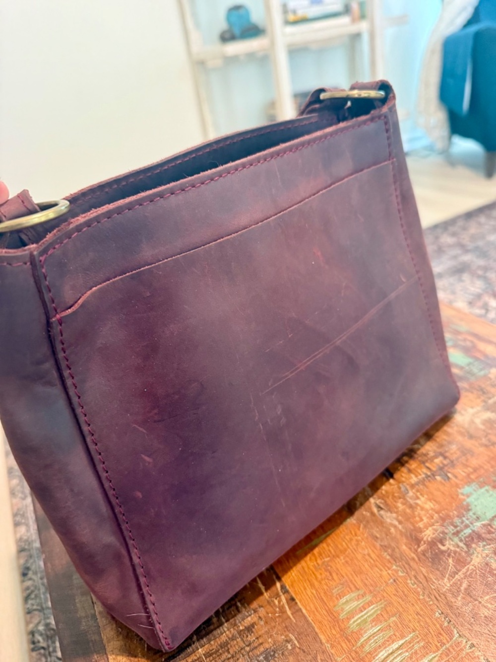 Dark merlot leather bag from Portland leather co. - Picture 2 of 8